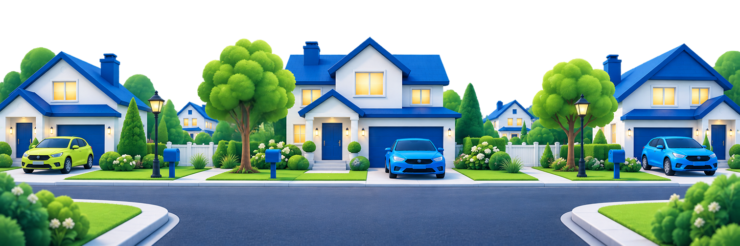 Homes and cars in a neighborhood